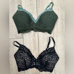 Set of TWO Aerie Real Happy Wireless Lightly Lined Lace Bra. Never worn!! 32DD